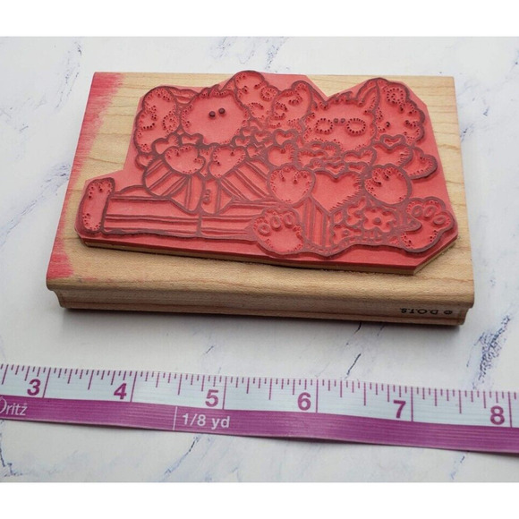 Cute Bunny's Armed with Love DOTS Wood Mounted Rubber Stamp U107 - Picture 6 of 7